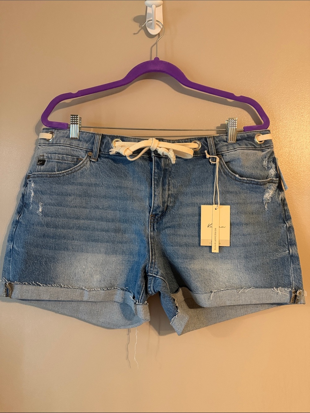 KanCan Light Blue Drawstring Denim Shorts